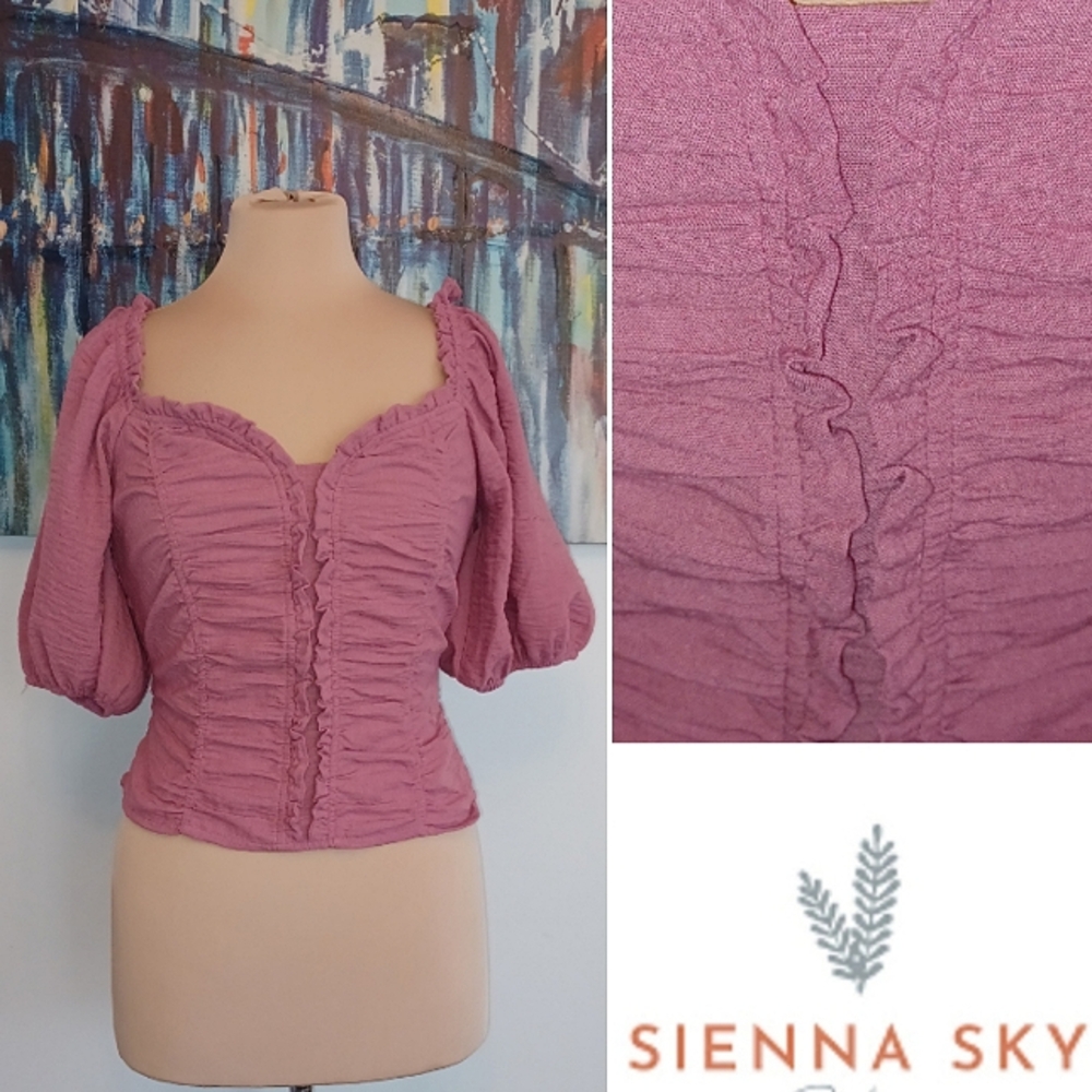 NWOT Sienna Sky Peasant Blouse, Linen Blend, Smock Back